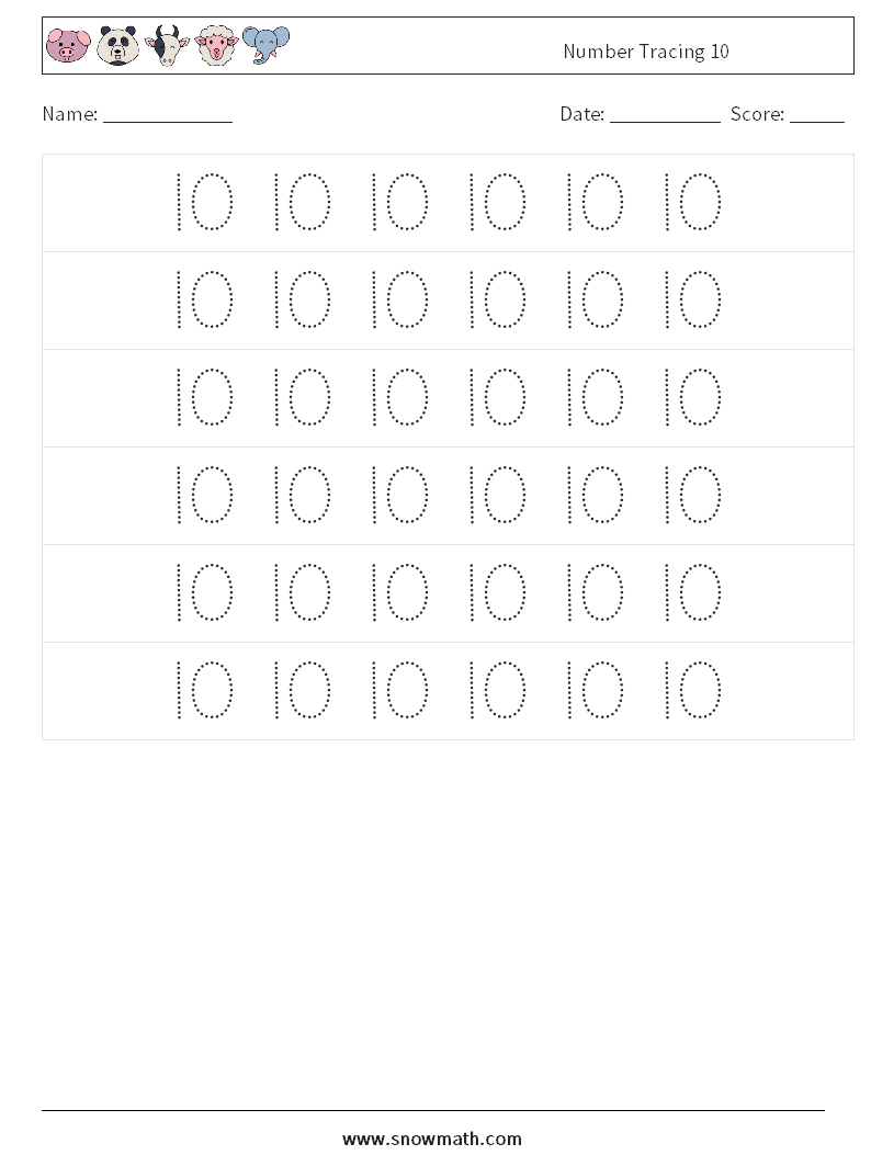 Number Tracing 10 Maths Worksheets 6