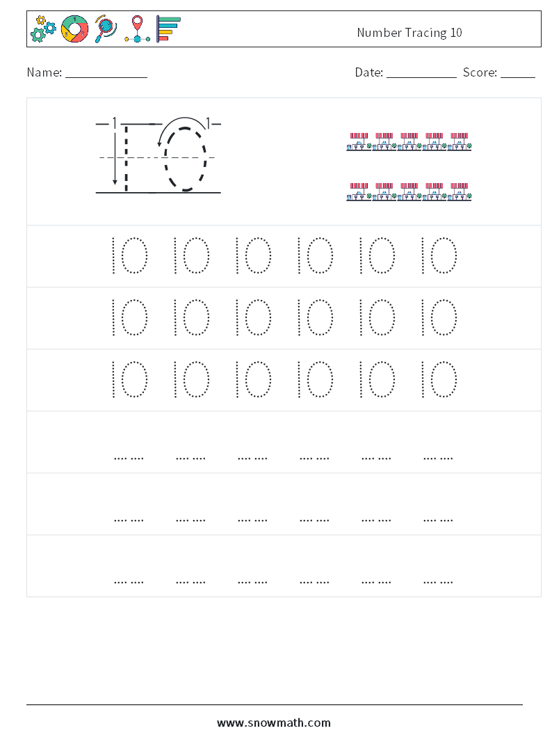 Number Tracing 10 Math Worksheets 7