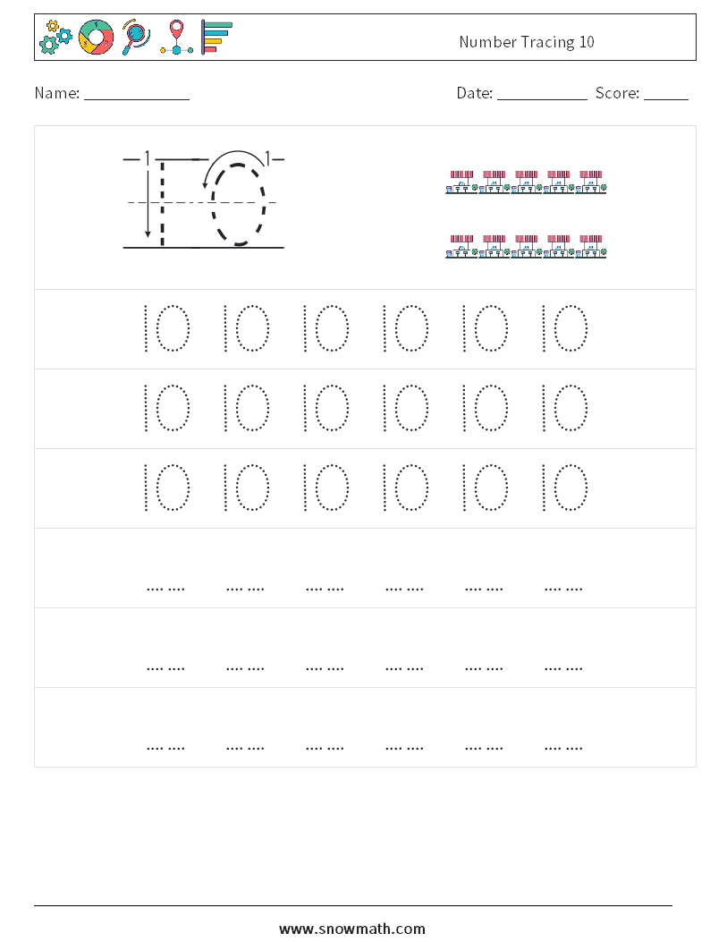 Number Tracing 10 Maths Worksheets 7