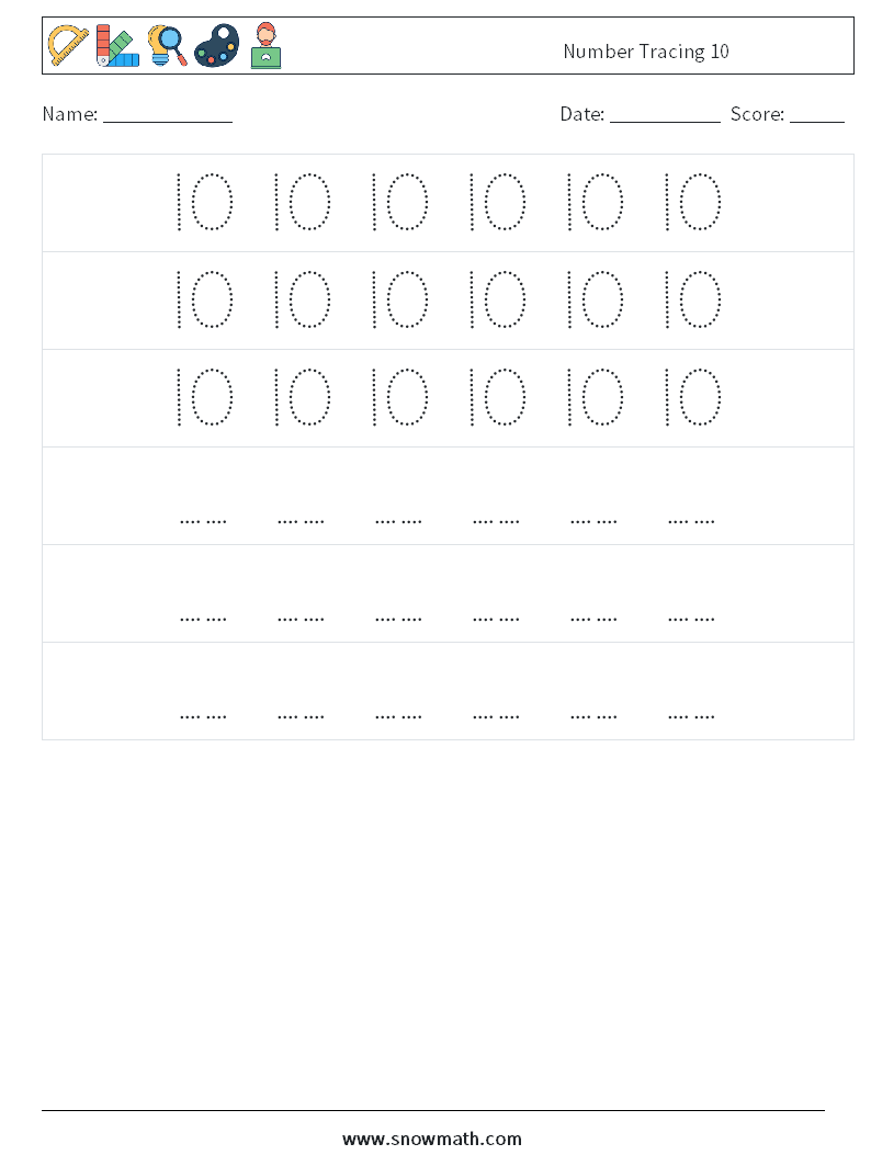 Number Tracing 10 Math Worksheets 8