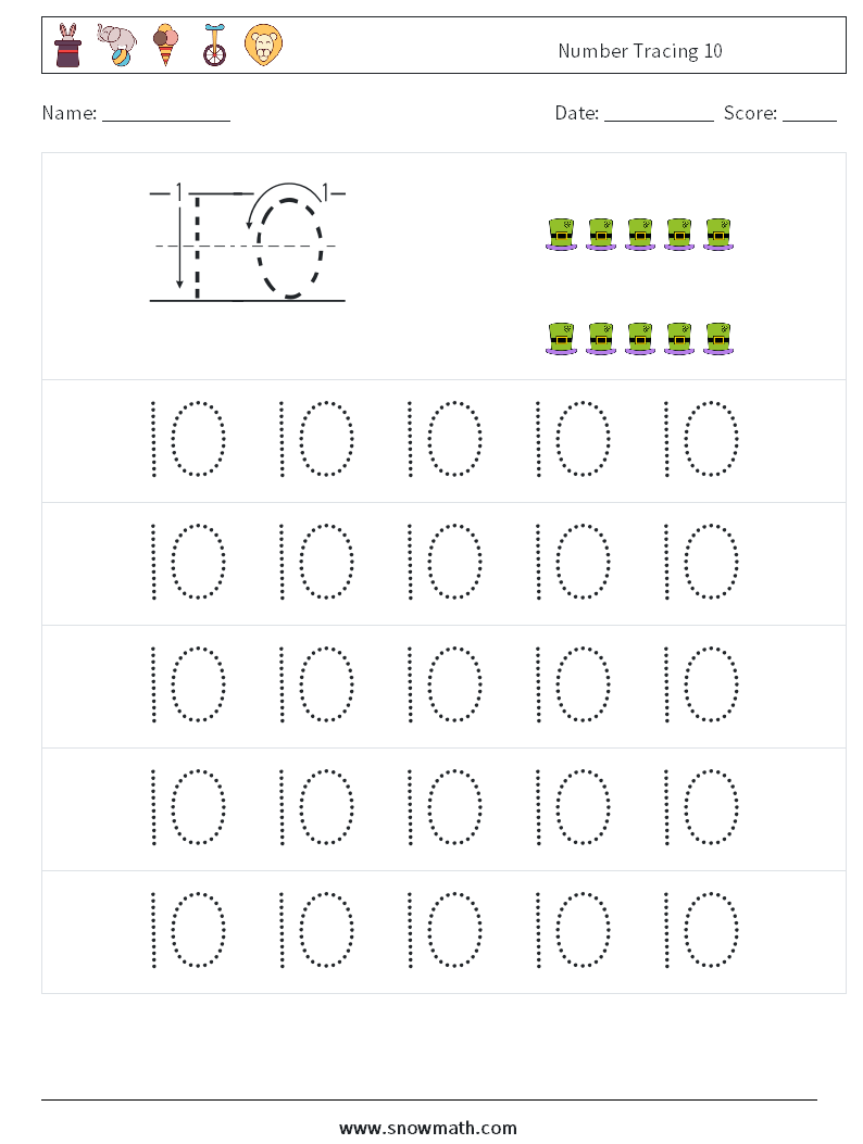 Number Tracing 10 Maths Worksheets 9