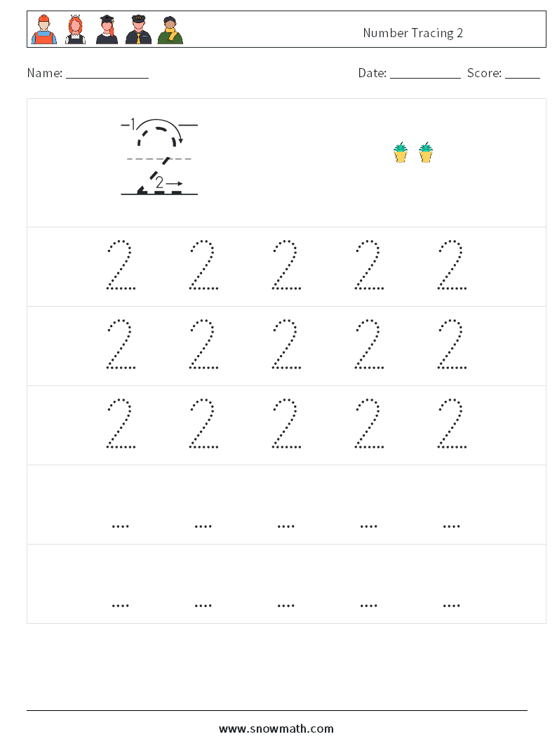 Number Tracing 2 Maths Worksheets 11