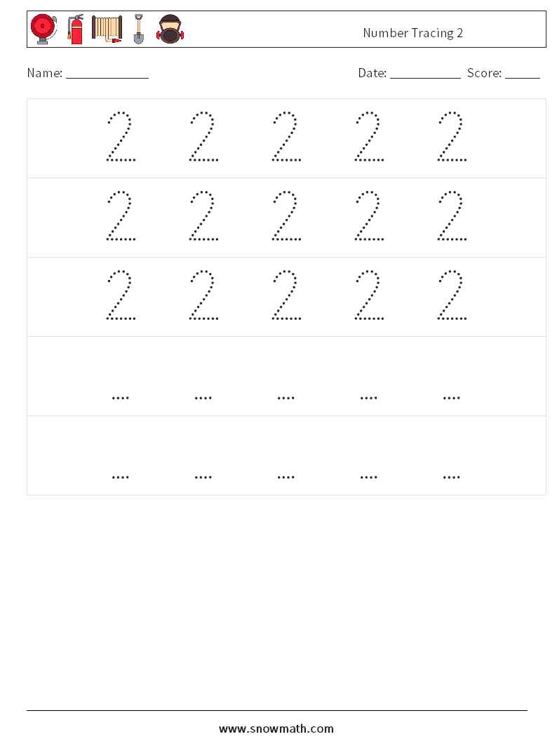 Number Tracing 2 Maths Worksheets 12