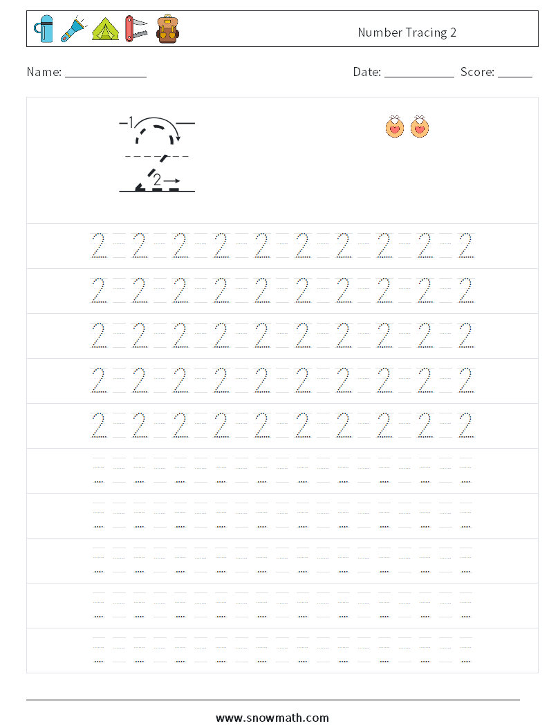 Number Tracing 2 Math Worksheets 15