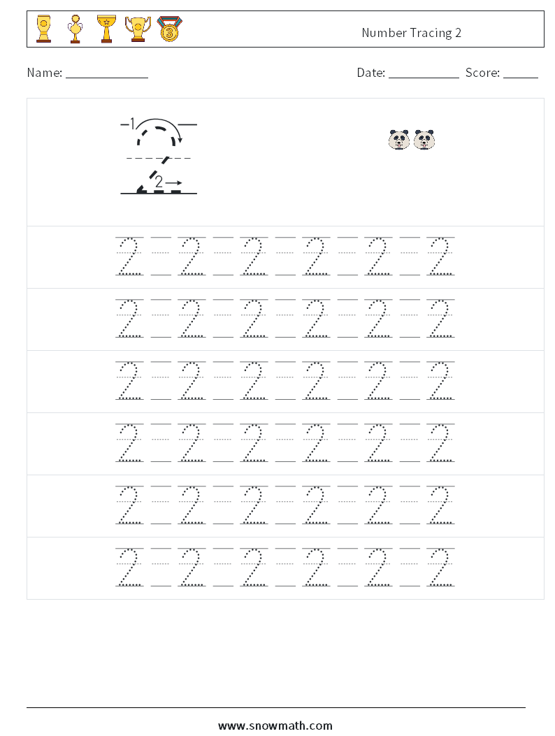 Number Tracing 2 Maths Worksheets 17