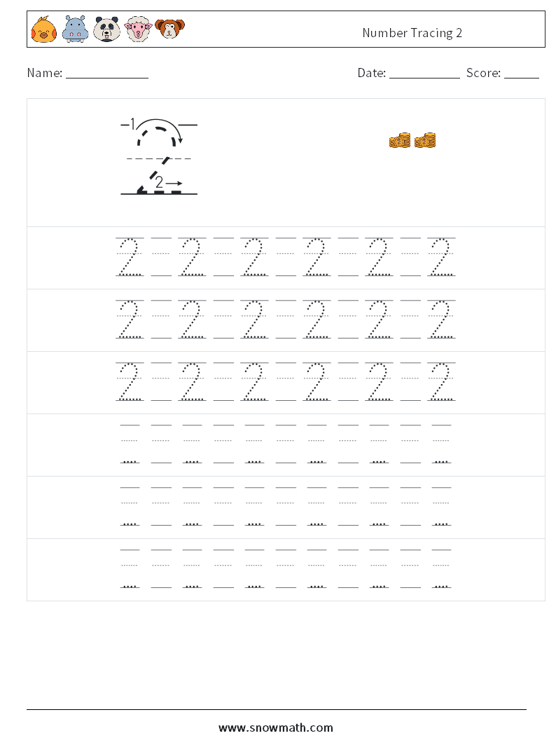 Number Tracing 2 Math Worksheets 19