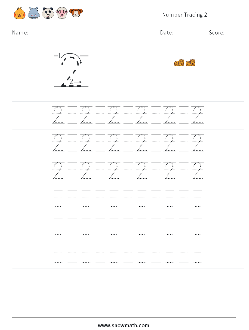 Number Tracing 2 Maths Worksheets 19