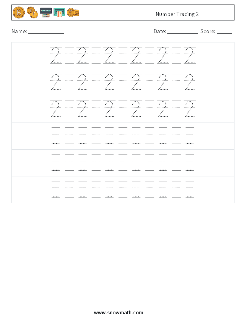 Number Tracing 2 Math Worksheets 20