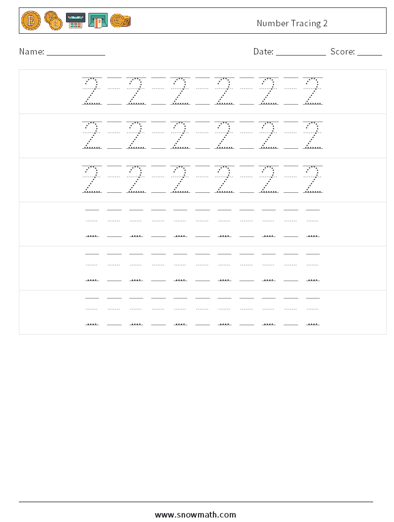 Number Tracing 2 Maths Worksheets 20