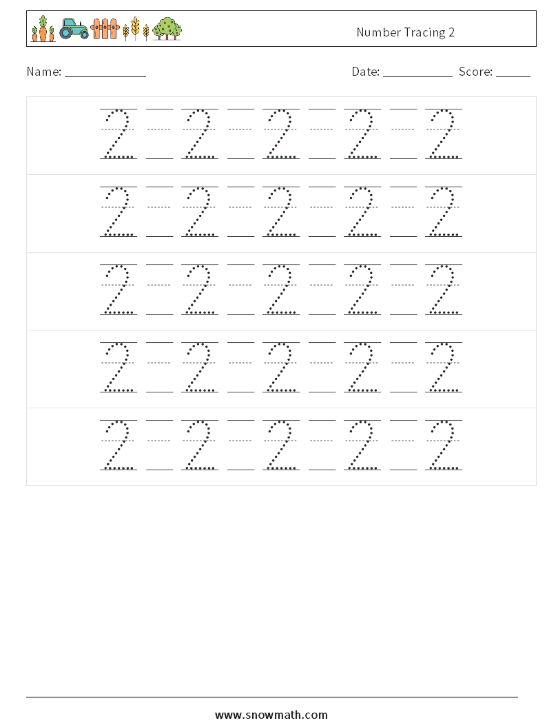 Number Tracing 2 Math Worksheets 22