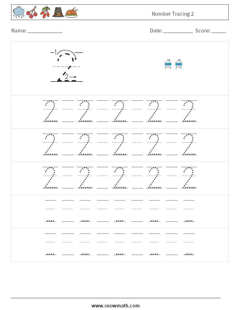 Number Tracing 2 Math Worksheets 23
