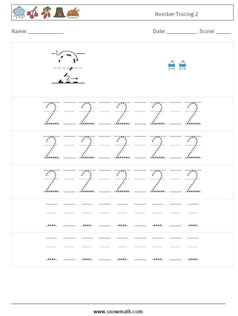 Number Tracing 2 Maths Worksheets 23