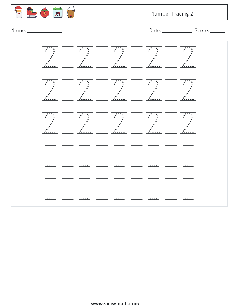 Number Tracing 2 Math Worksheets 24