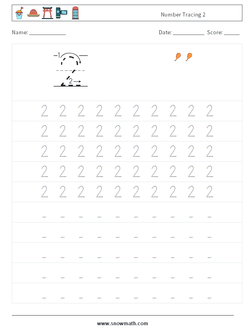 Number Tracing 2 Maths Worksheets 3