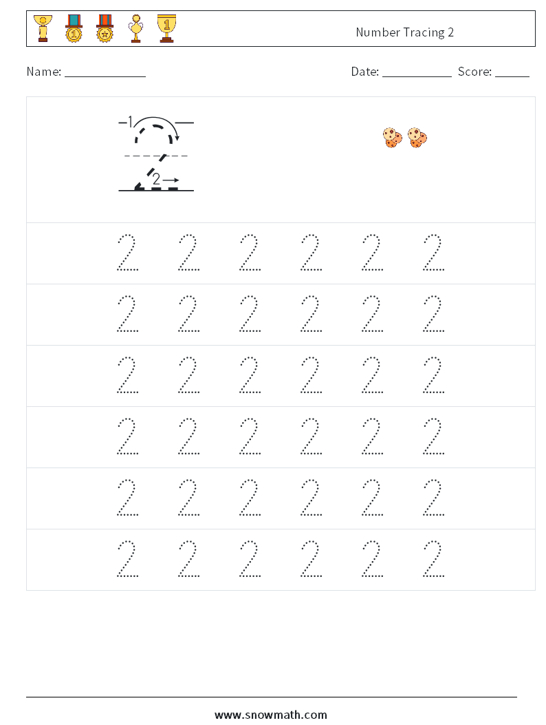 Number Tracing 2 Math Worksheets 5