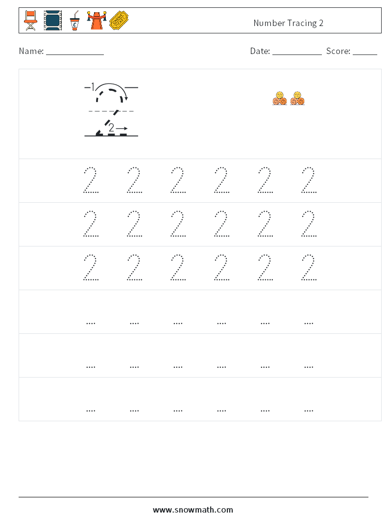 Number Tracing 2 Math Worksheets 7