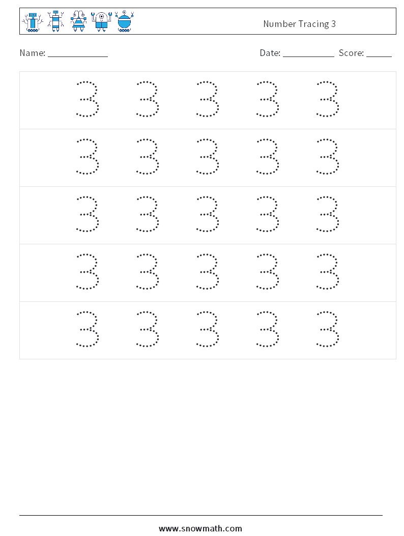 Number Tracing 3 Maths Worksheets 10