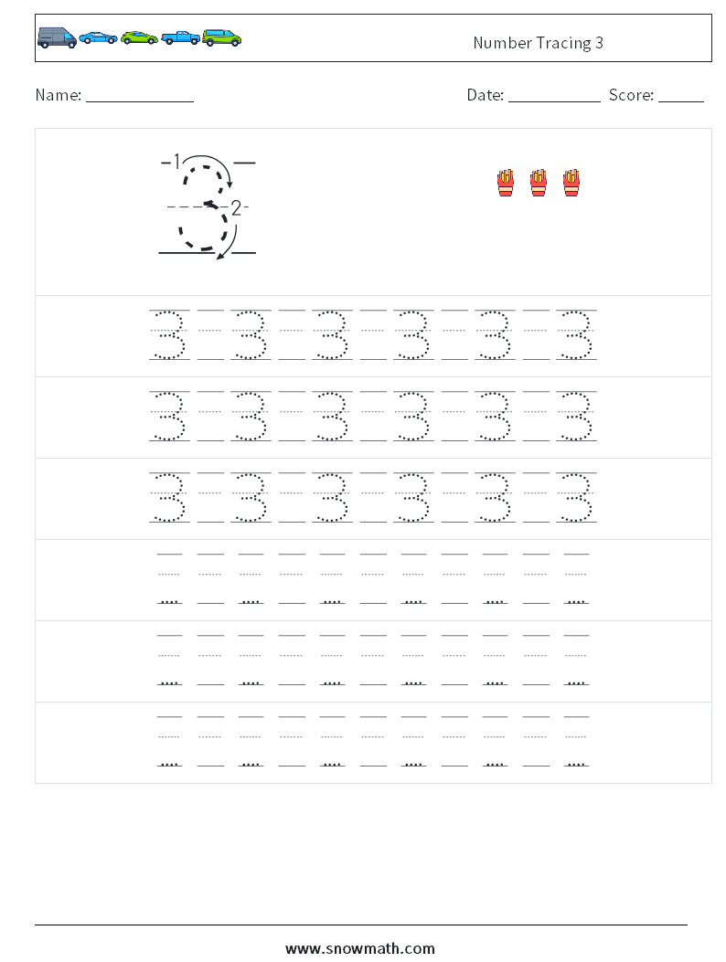 Number Tracing 3 Math Worksheets 19