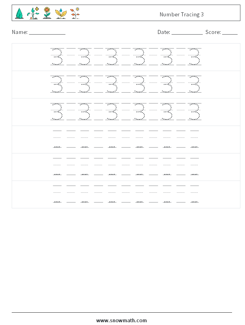 Number Tracing 3 Maths Worksheets 20