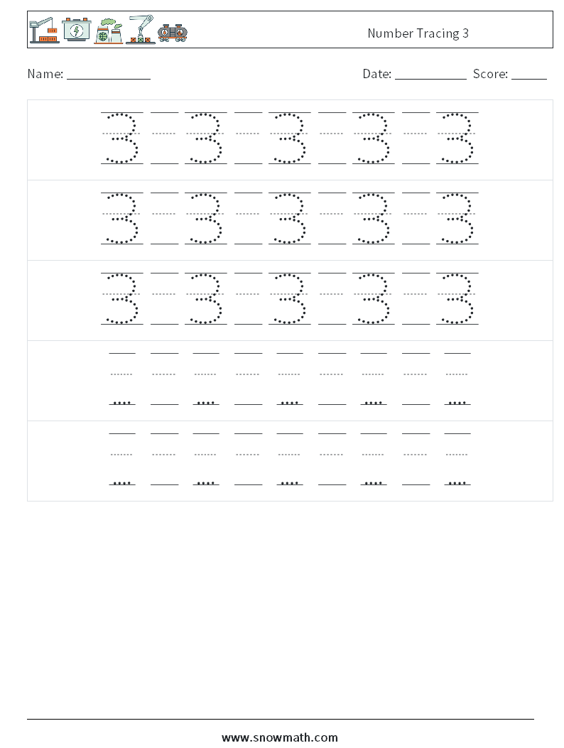 Number Tracing 3 Maths Worksheets 24