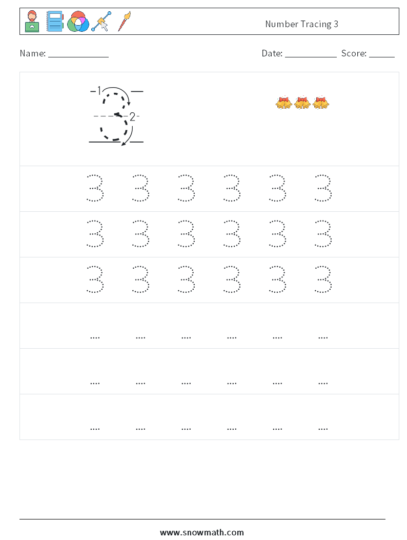 Number Tracing 3 Math Worksheets 7