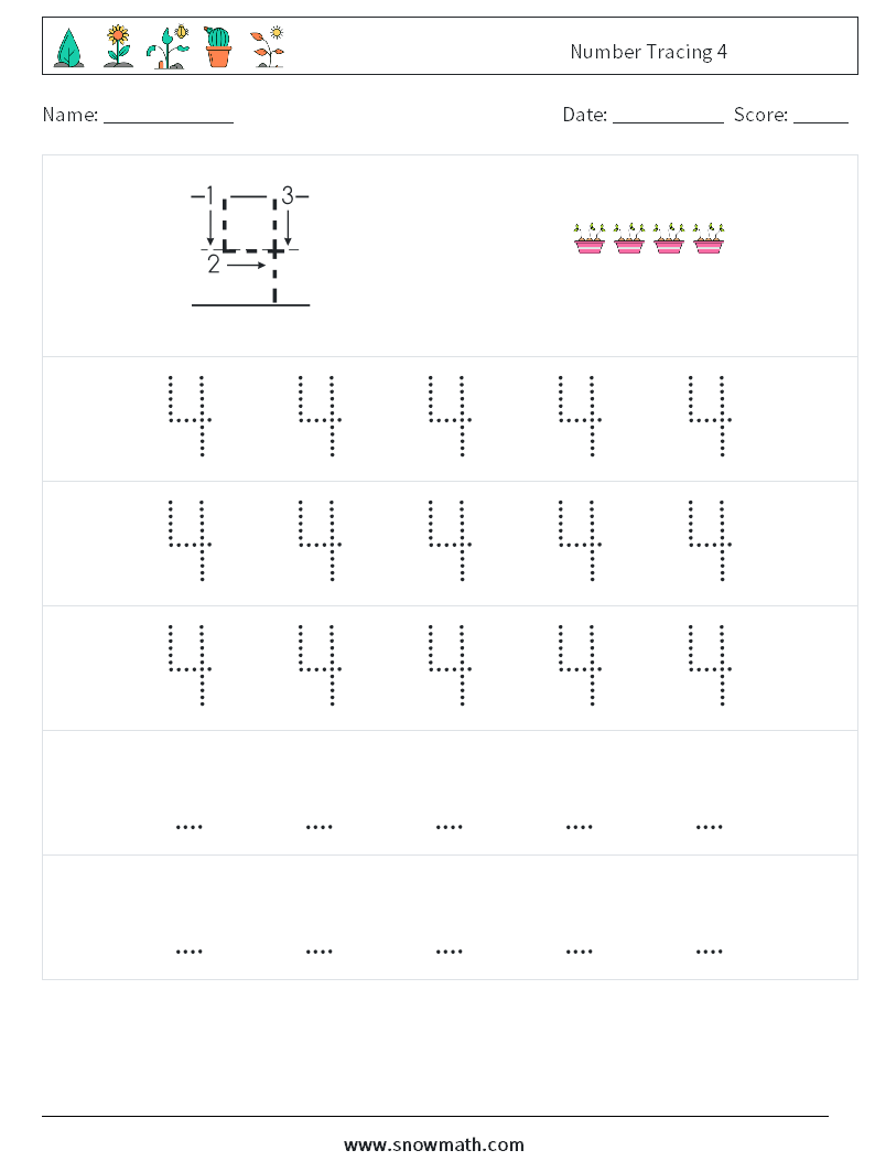 Number Tracing 4 Maths Worksheets 11