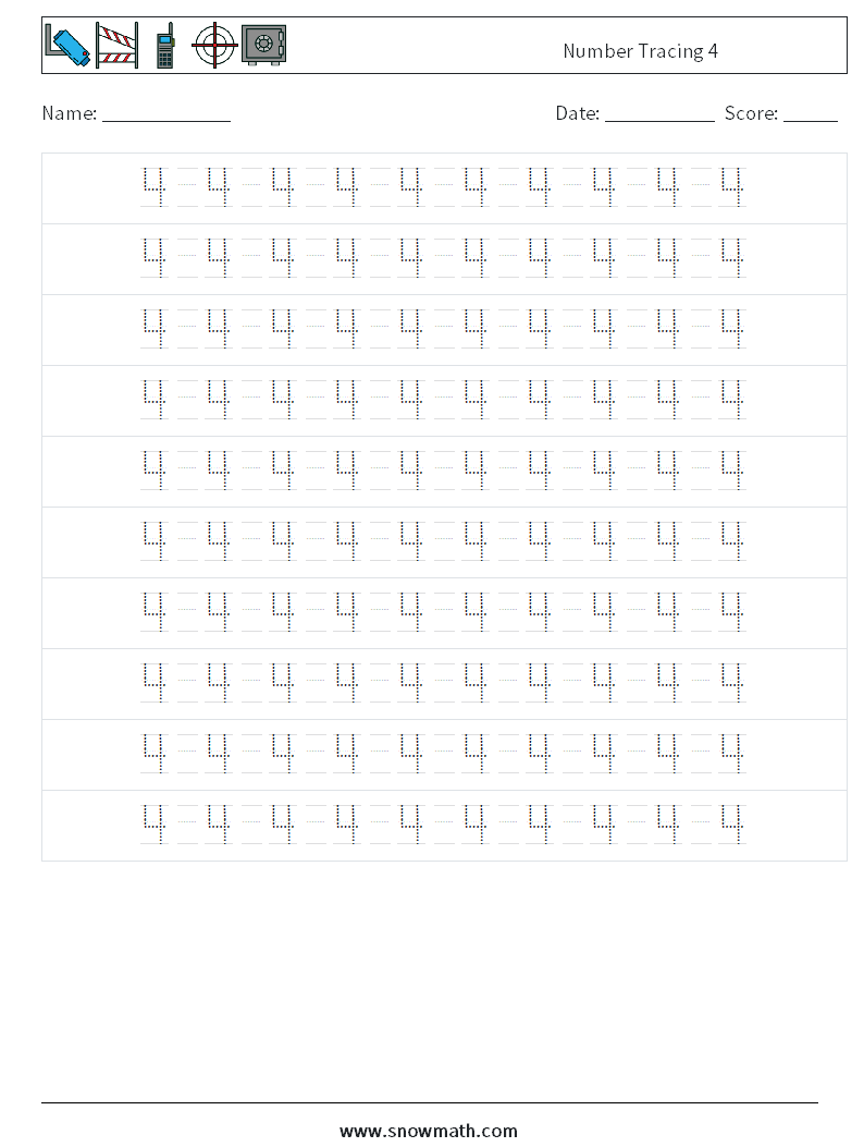 Number Tracing 4 Maths Worksheets 14