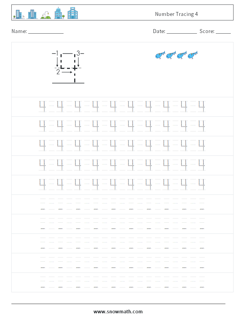 Number Tracing 4 Math Worksheets 15