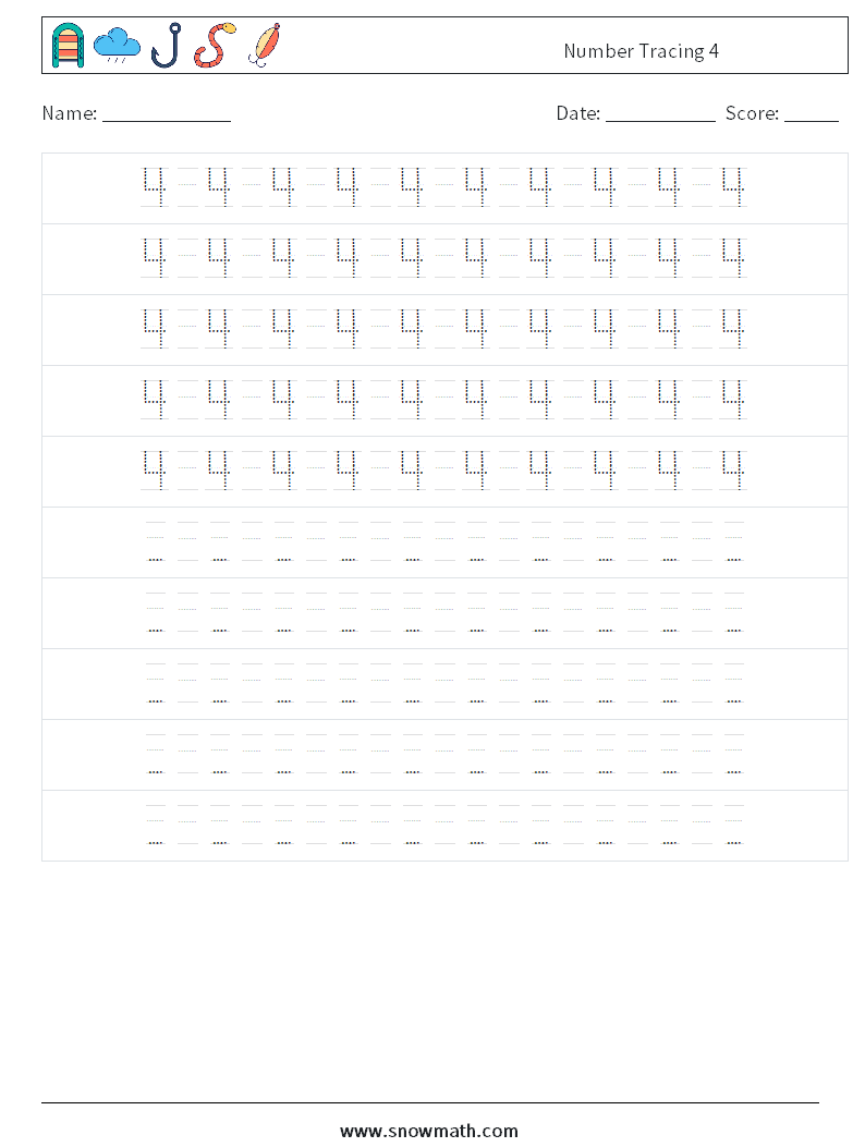 Number Tracing 4 Math Worksheets 16