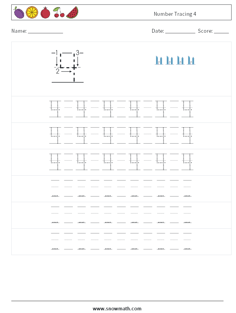 Number Tracing 4 Math Worksheets 19