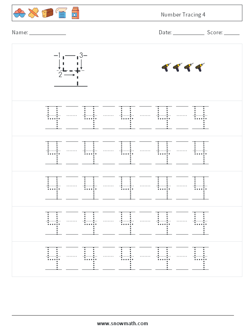 Number Tracing 4 Maths Worksheets 21