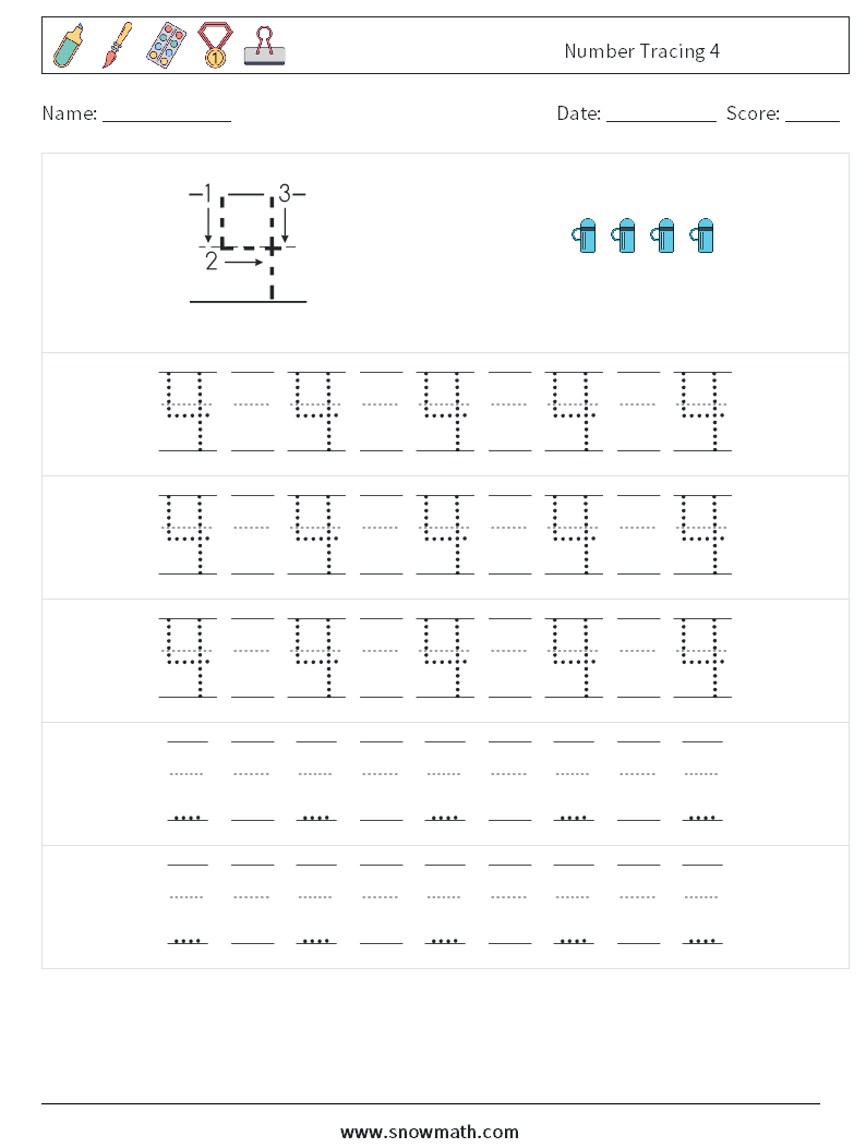 Number Tracing 4 Maths Worksheets 23