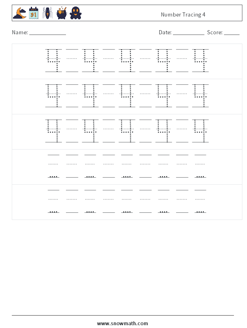 Number Tracing 4 Maths Worksheets 24