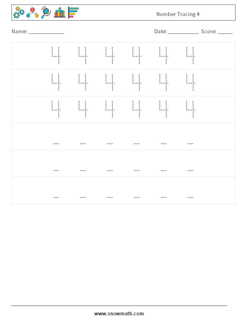 Number Tracing 4 Math Worksheets 8