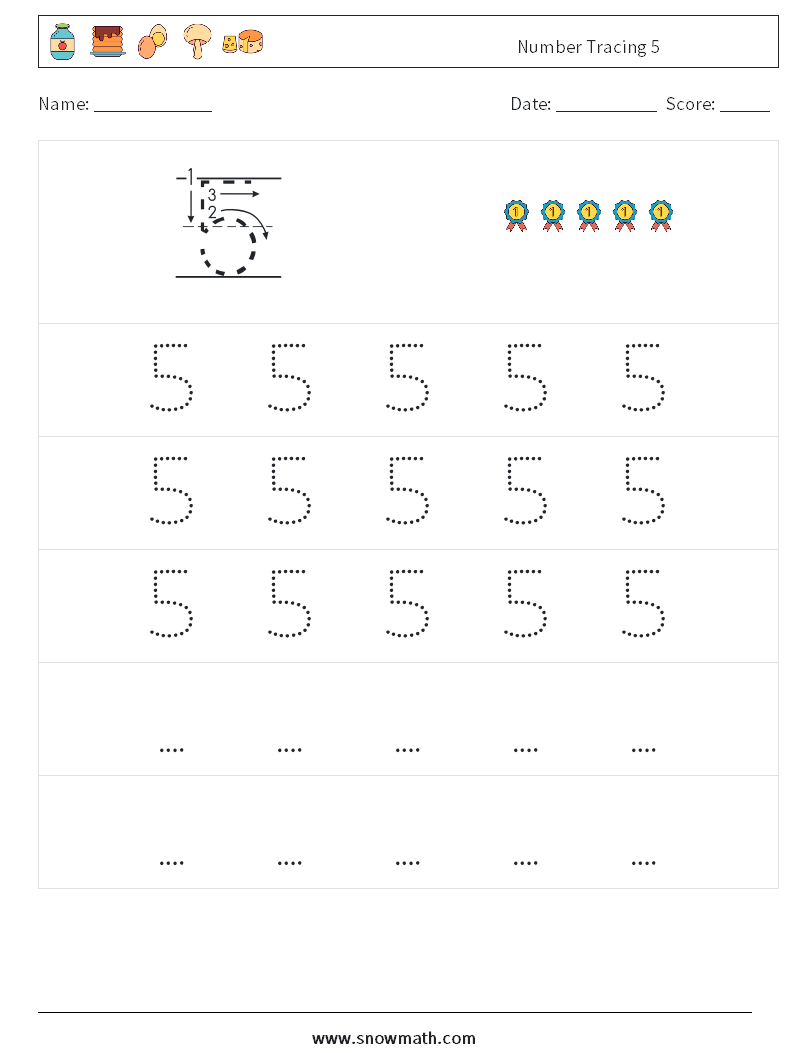 Number Tracing 5 Math Worksheets 11