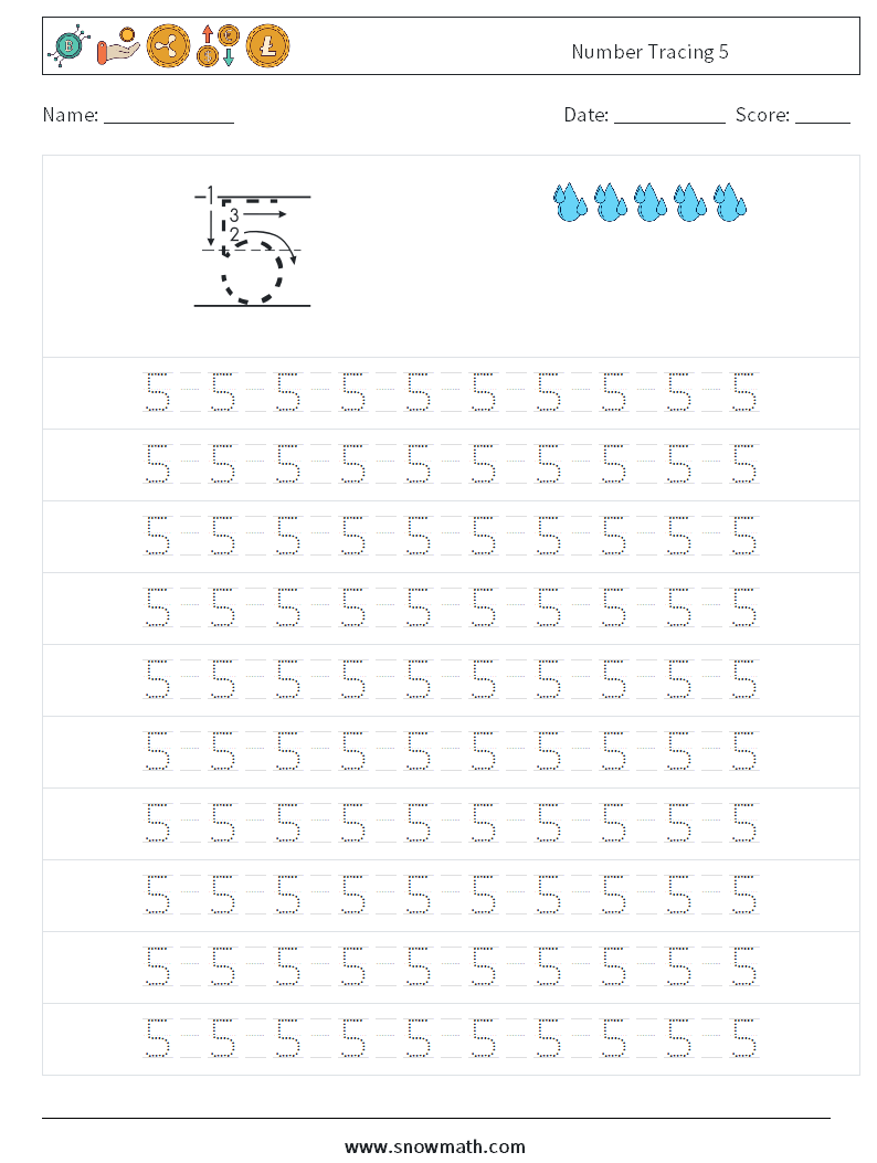 Number Tracing 5 Maths Worksheets 13