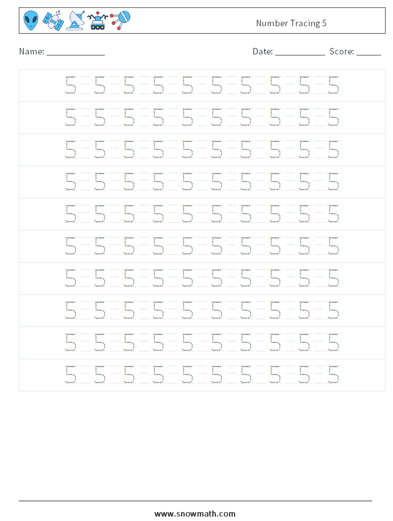 Number Tracing 5 Maths Worksheets 14