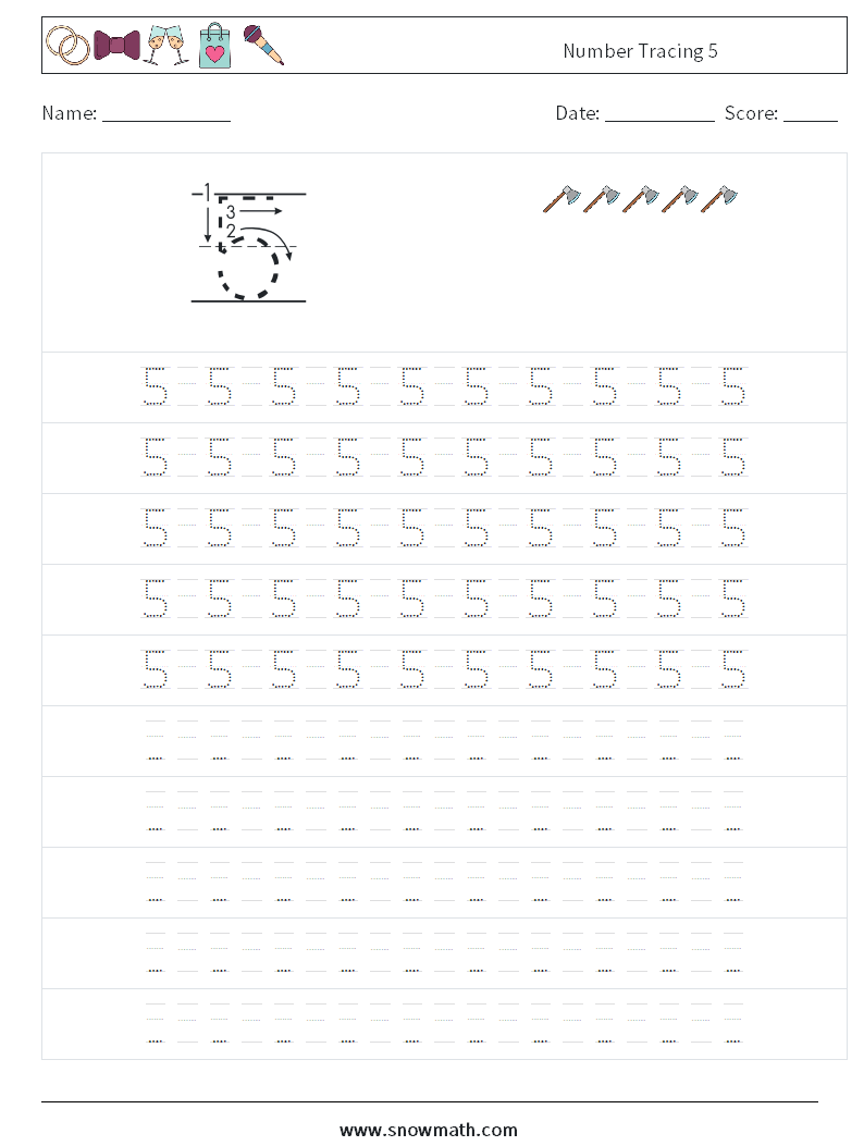 Number Tracing 5 Maths Worksheets 15