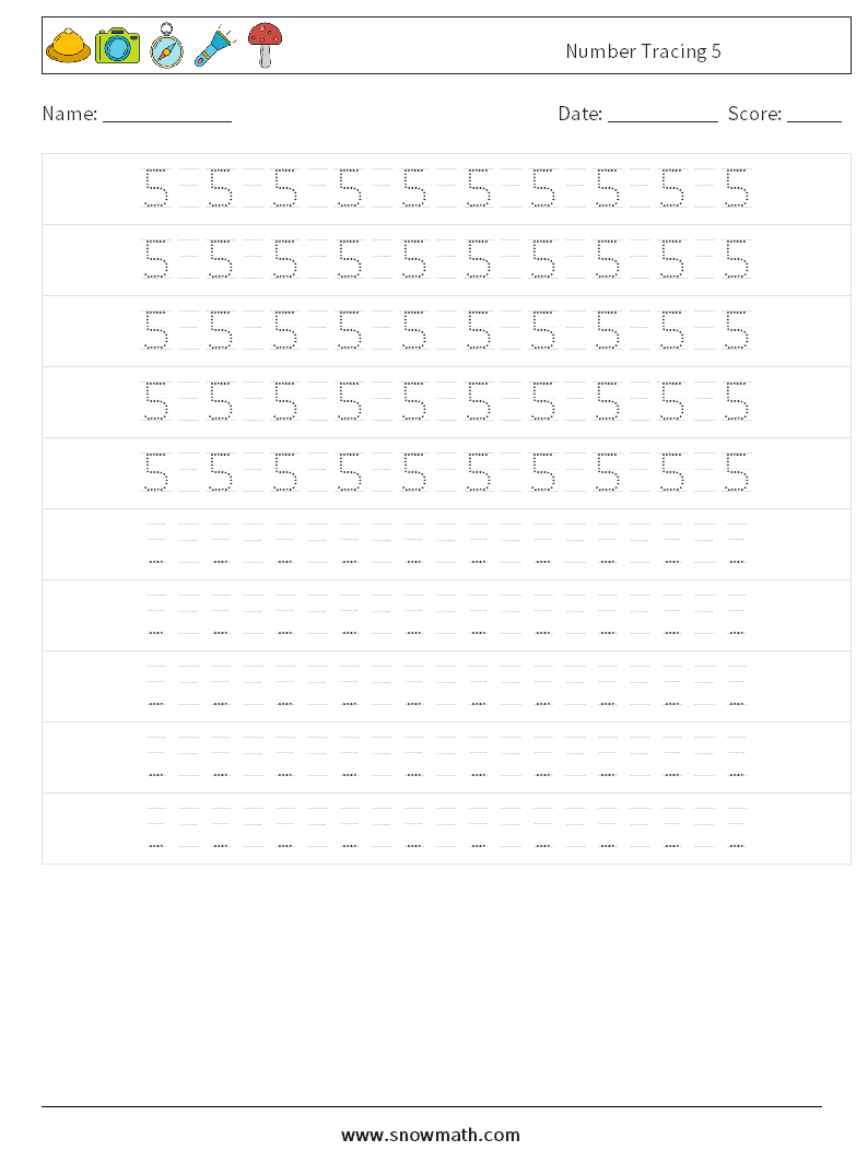 Number Tracing 5 Math Worksheets 16