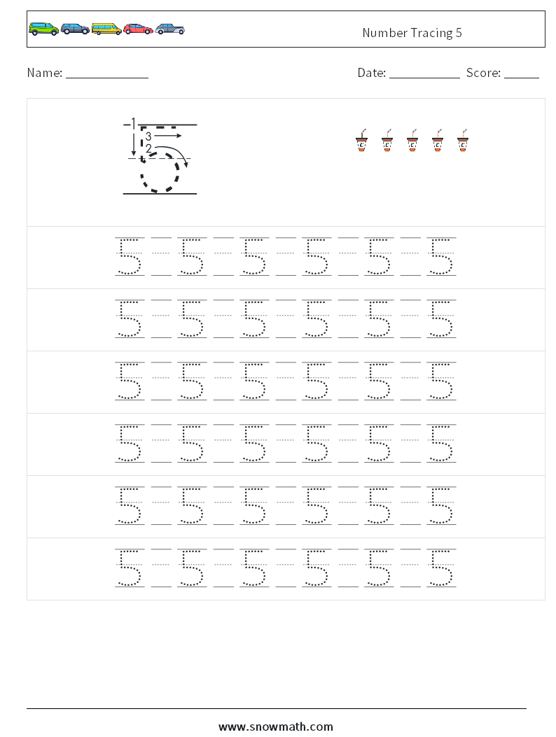 Number Tracing 5 Math Worksheets 17