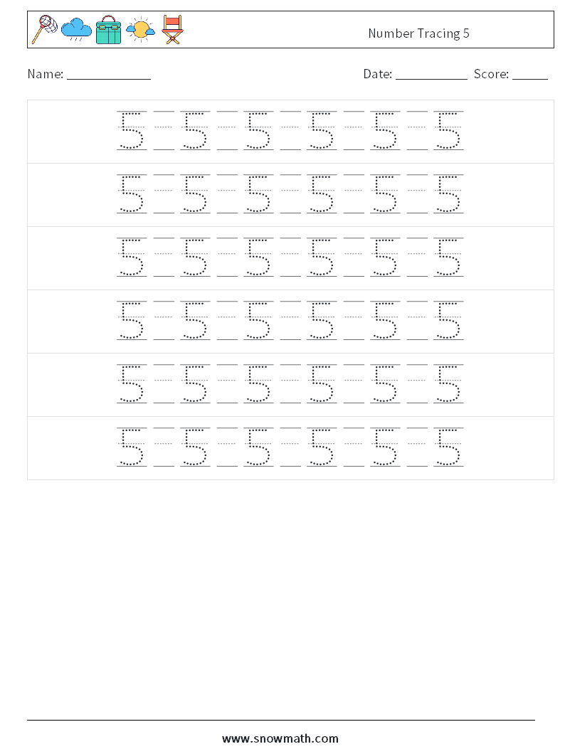 Number Tracing 5 Maths Worksheets 18