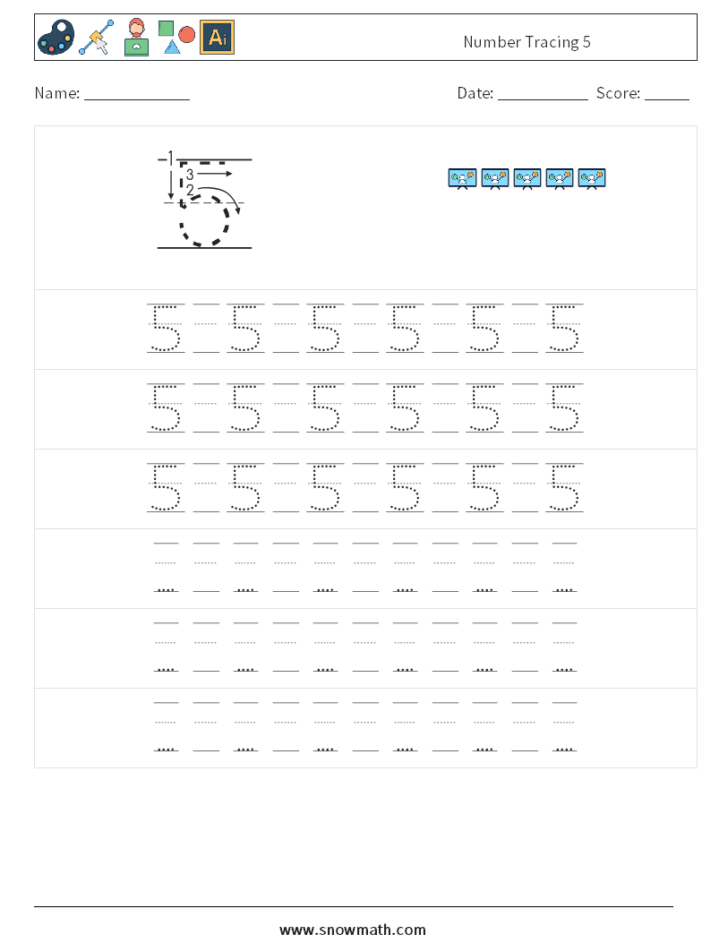 Number Tracing 5 Math Worksheets 19
