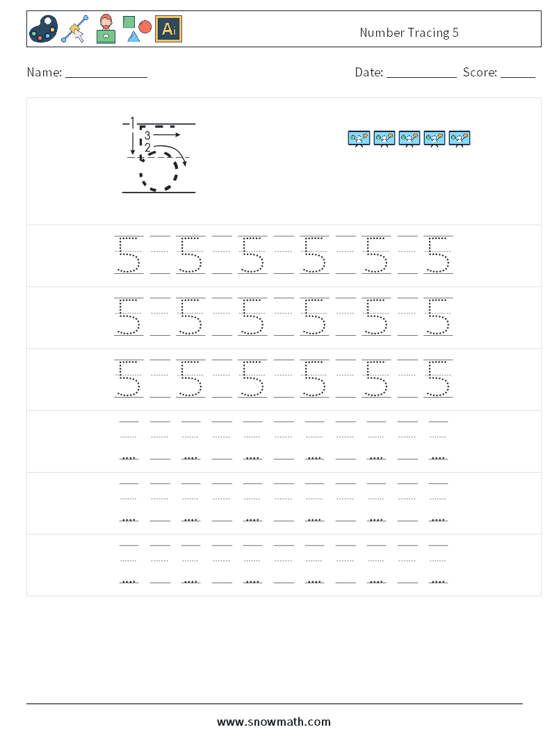 Number Tracing 5 Maths Worksheets 19