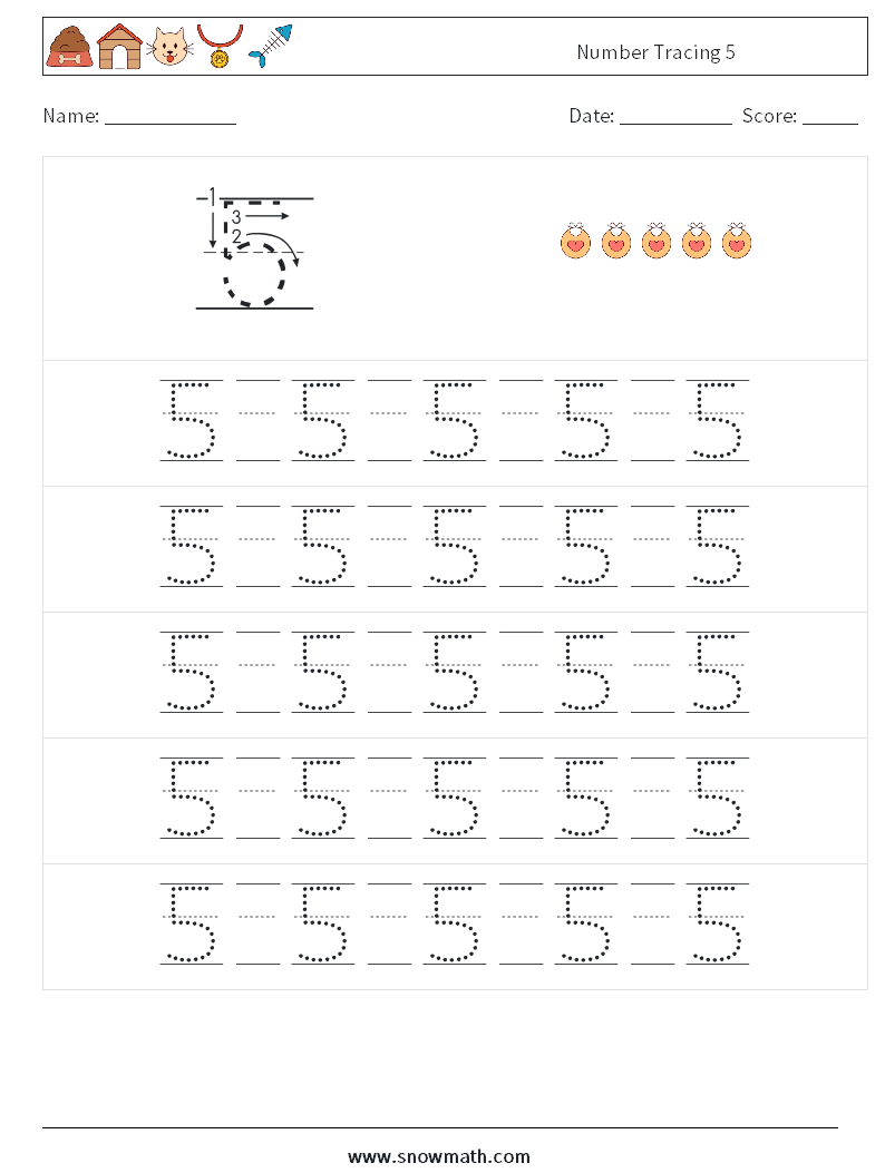 Number Tracing 5 Maths Worksheets 21