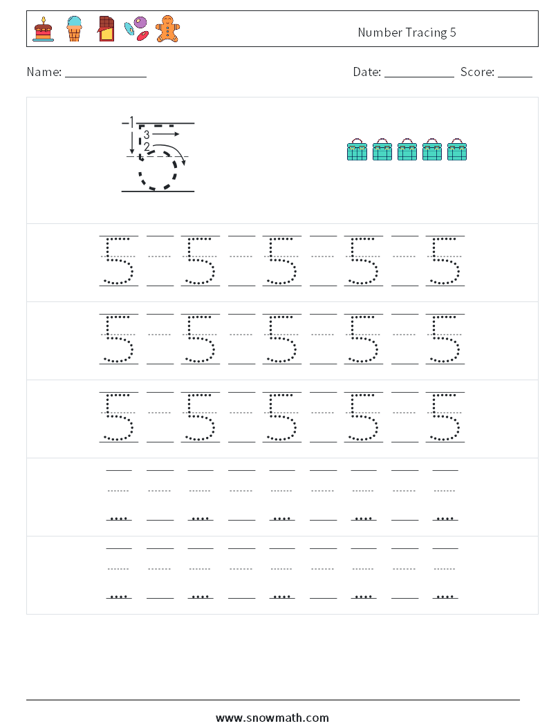 Number Tracing 5 Math Worksheets 23