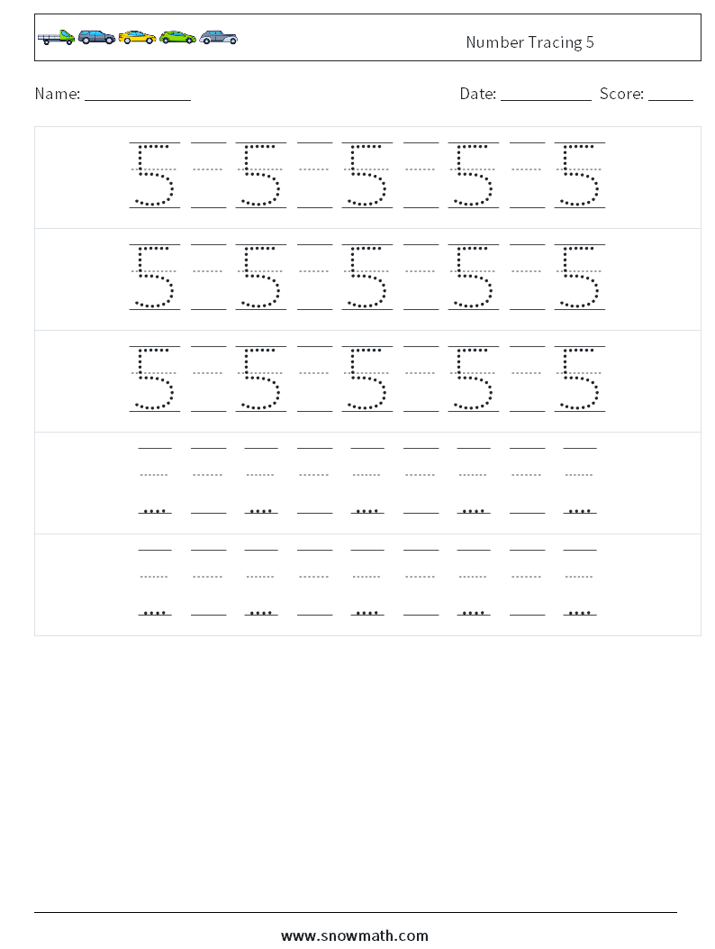 Number Tracing 5 Maths Worksheets 24