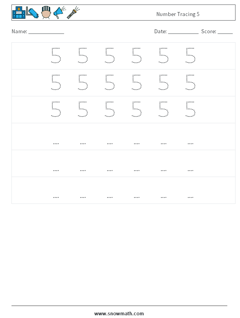 Number Tracing 5 Math Worksheets 8