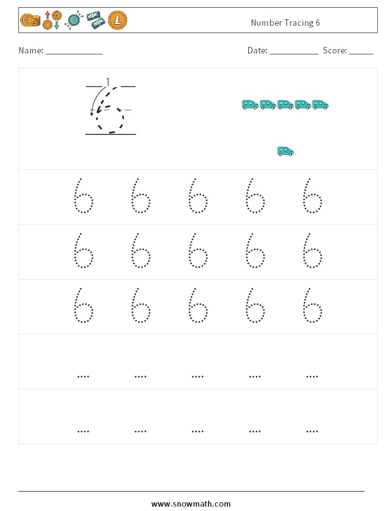 Number Tracing 6 Maths Worksheets 11