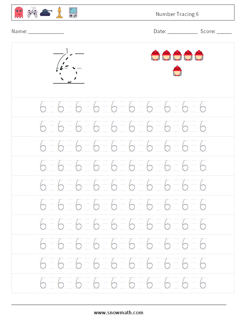 Number Tracing 6 Maths Worksheets 13