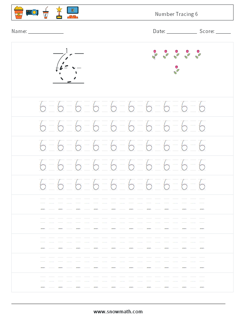 Number Tracing 6 Maths Worksheets 15